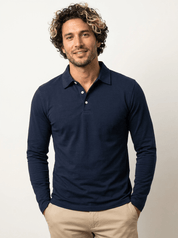 AIDA LENA Men's Shirt Heren Polo Shirt – Effen Poloshirt met Lange Mouwen en Knoopsluiting