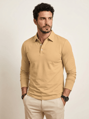 AIDA LENA Men's Shirt Heren Polo Shirt – Effen Poloshirt met Lange Mouwen en Knoopsluiting