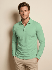 AIDA LENA Men's Shirt Heren Polo Shirt – Effen Poloshirt met Lange Mouwen en Knoopsluiting