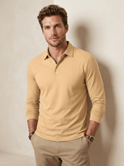 AIDA LENA Men's Shirt Heren Polo Shirt – Effen Poloshirt met Lange Mouwen en Knoopsluiting