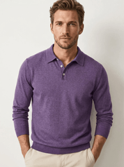 AIDA LENA Men's Shirt Heren Polo Trui – Effen Poloshirt met Lange Mouwen en Knoopsluiting