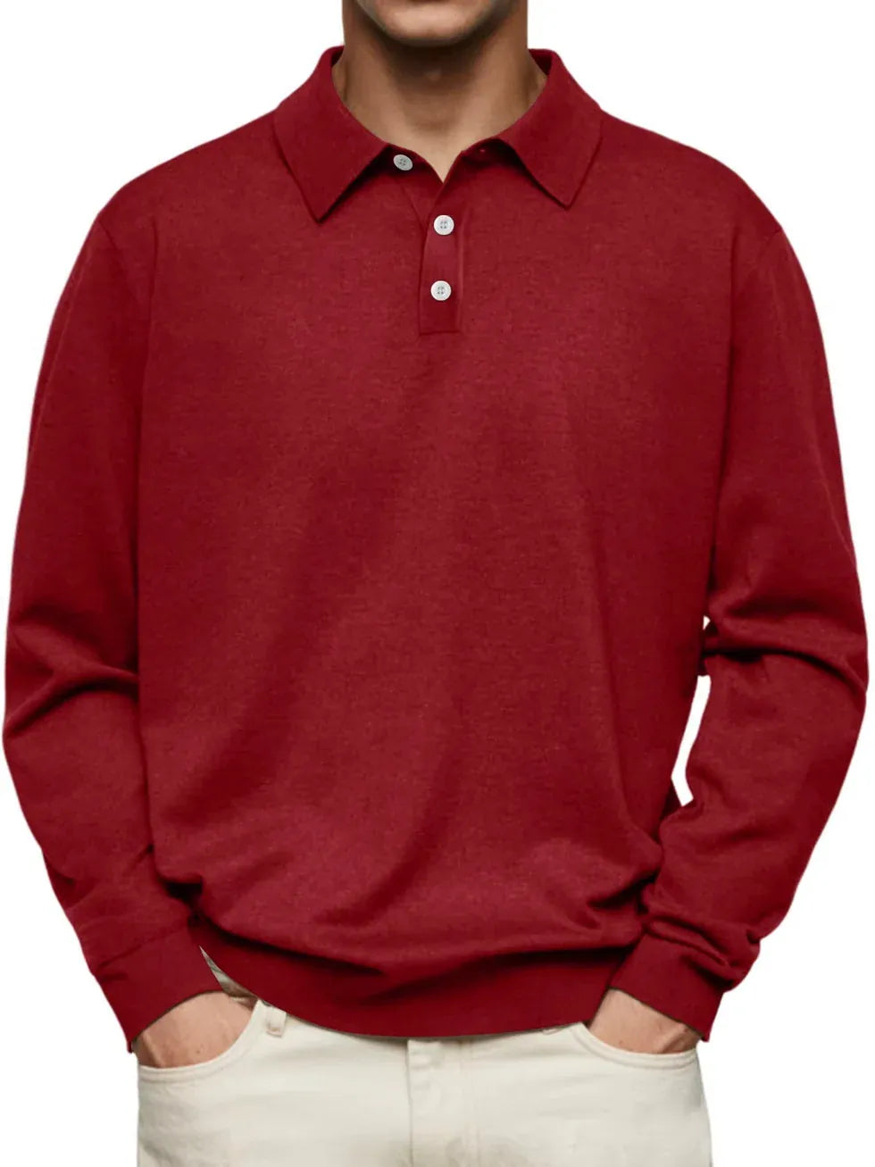 AIDA LENA Men's Shirt Heren Polo Trui – Effen Poloshirt met Lange Mouwen en Knoopsluiting