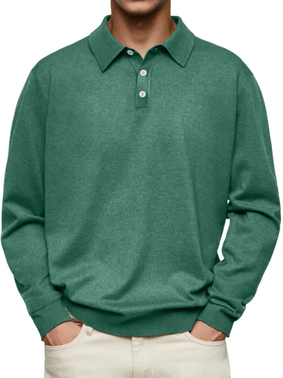 AIDA LENA Men's Shirt Heren Polo Trui – Effen Poloshirt met Lange Mouwen en Knoopsluiting