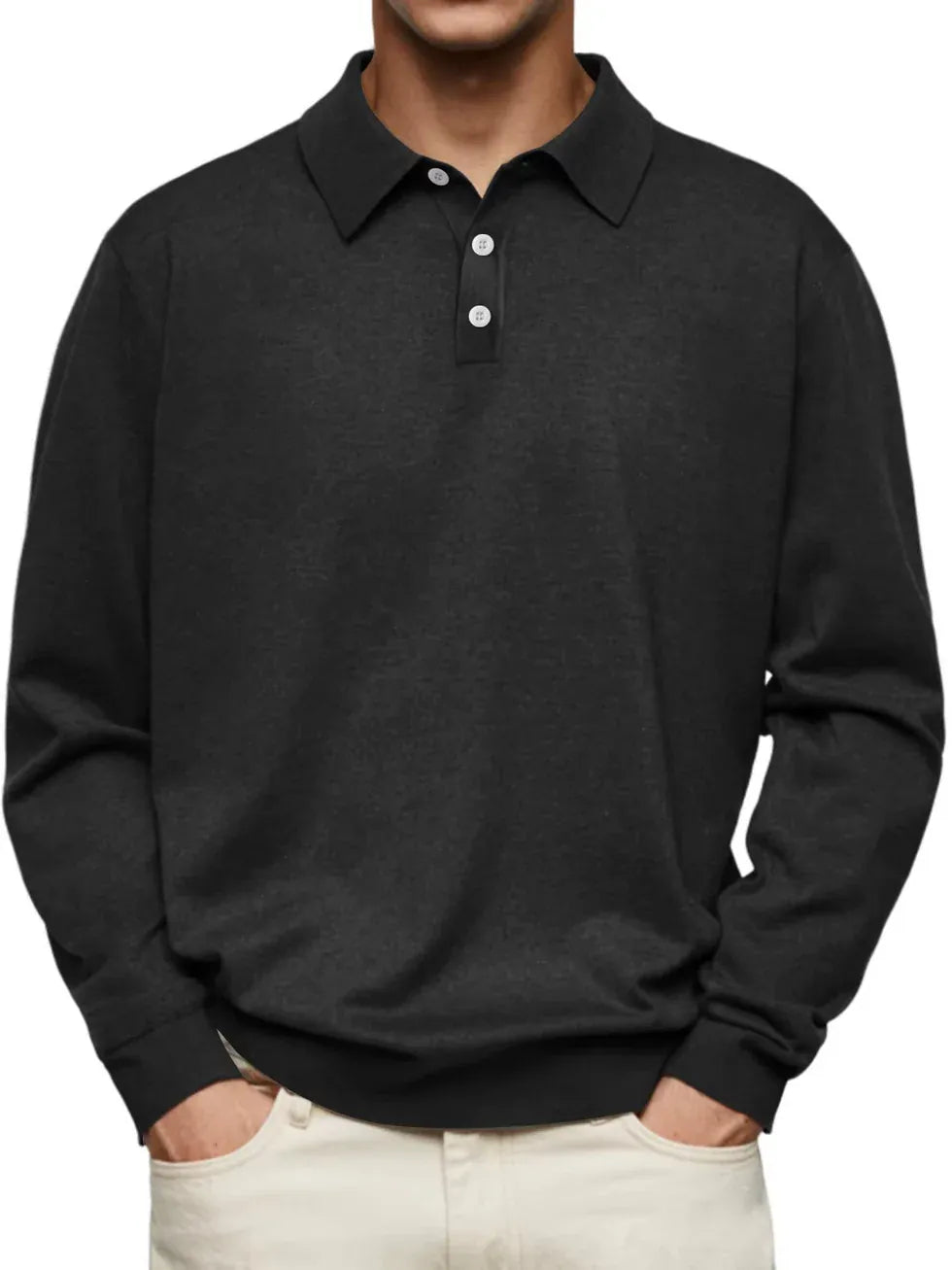 AIDA LENA Men's Shirt Heren Polo Trui – Effen Poloshirt met Lange Mouwen en Knoopsluiting