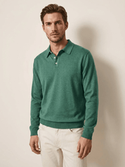 AIDA LENA Men's Shirt Heren Polo Trui – Effen Poloshirt met Lange Mouwen en Knoopsluiting