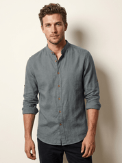 AIDA LENA Men's Shirt Heren Polo Trui – Effen Poloshirt met Lange Mouwen en Knoopsluiting