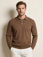 AIDA LENA Men's Shirt Heren Polo Trui – Effen Poloshirt met Lange Mouwen en Knoopsluiting