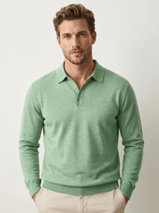 AIDA LENA Men's Shirt Heren Polo Trui – Effen Poloshirt met Lange Mouwen en Knoopsluiting