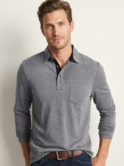 Men's Long-Sleeve Polo Shirt - Solid Polo with Collar and Chest Pocket
