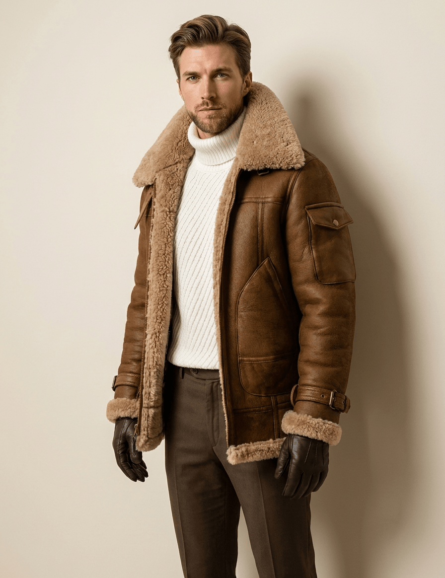 AIDA LENA Men's Winter Jacket Heren Winterjack – Gevoerde Jas met Grote Kraag en Gespen
