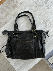 Women's vintage faux leather shoulder bag with zip