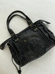 Women's vintage faux leather shoulder bag with zip