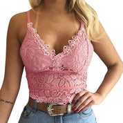 Dames Kanten Top – V-Hals met Elegante Pasvorm Roze zonder mouwtjes / S - AIDA LENA