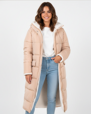 Long teddy-lined women's winter coat with hood - Celestine