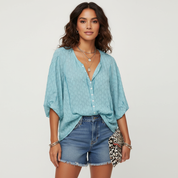 Dames Boho Blouse – Luchtige Print met Knoopsluiting Blauw / XS - AIDA LENA