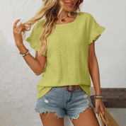 Dames Broderie Top – Luchtig Model met Opengewerkte Details Geel / S - AIDA LENA
