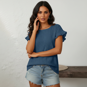 Dames Broderie Top – Luchtig Model met Opengewerkte Details Donker Blauw / S - AIDA LENA