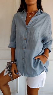 Dames Blouse – Luchtig Model met Knoopsluiting Blauw / S - AIDA LENA
