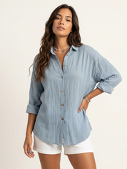 Dames Blouse – Luchtig Model met Knoopsluiting Blauw / S - AIDA LENA