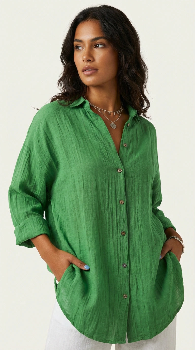 Dames Blouse – Luchtig Model met Knoopsluiting Groen / S - AIDA LENA