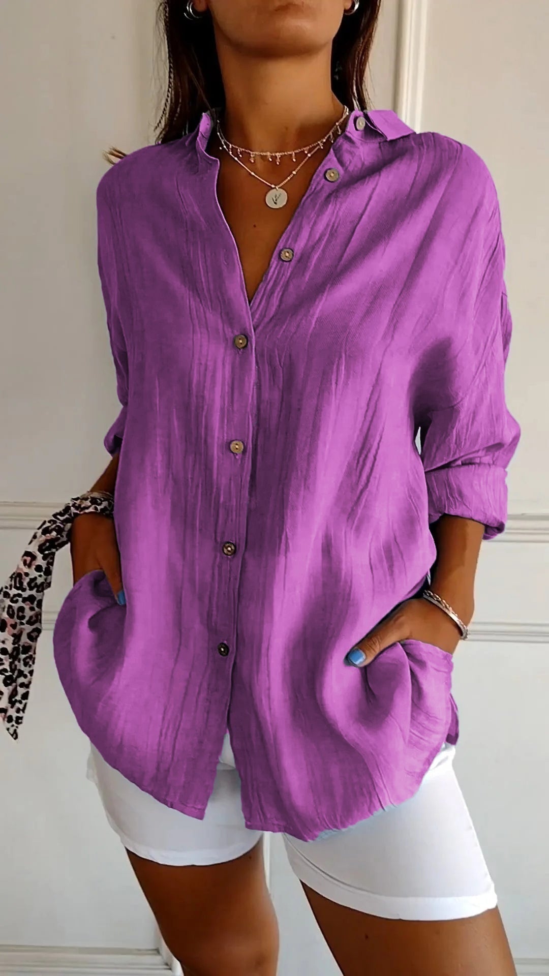 Dames Blouse – Luchtig Model met Knoopsluiting Lila / S - AIDA LENA