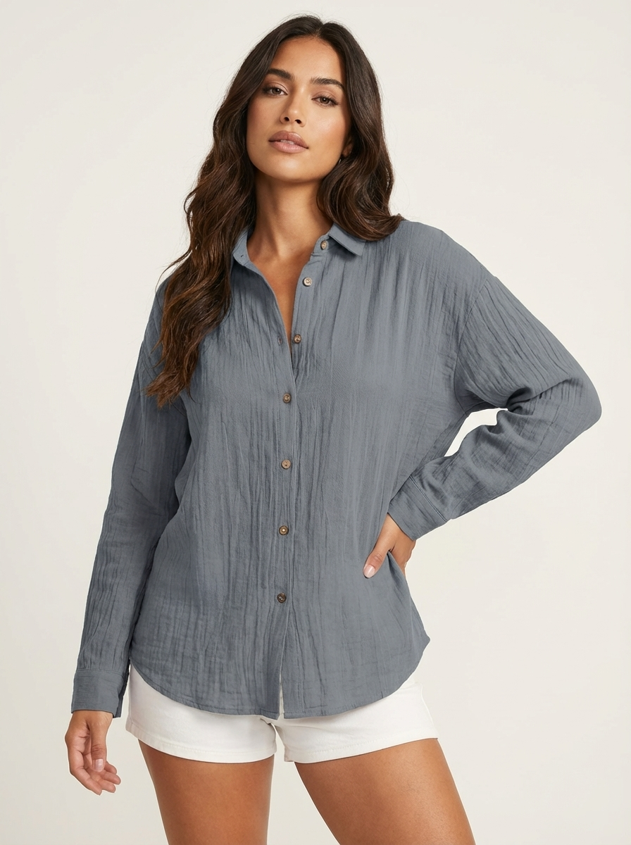 Dames Blouse – Luchtig Model met Knoopsluiting Grijs / S - AIDA LENA