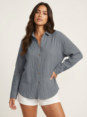 Dames Blouse – Luchtig Model met Knoopsluiting Grijs / S - AIDA LENA