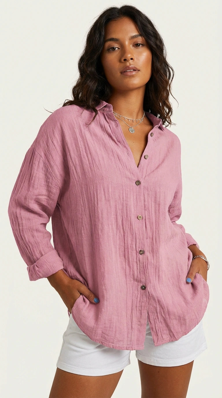 Dames Blouse – Luchtig Model met Knoopsluiting Roze / S - AIDA LENA