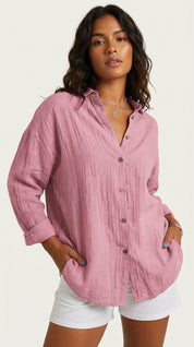 Dames Blouse – Luchtig Model met Knoopsluiting Roze / S - AIDA LENA