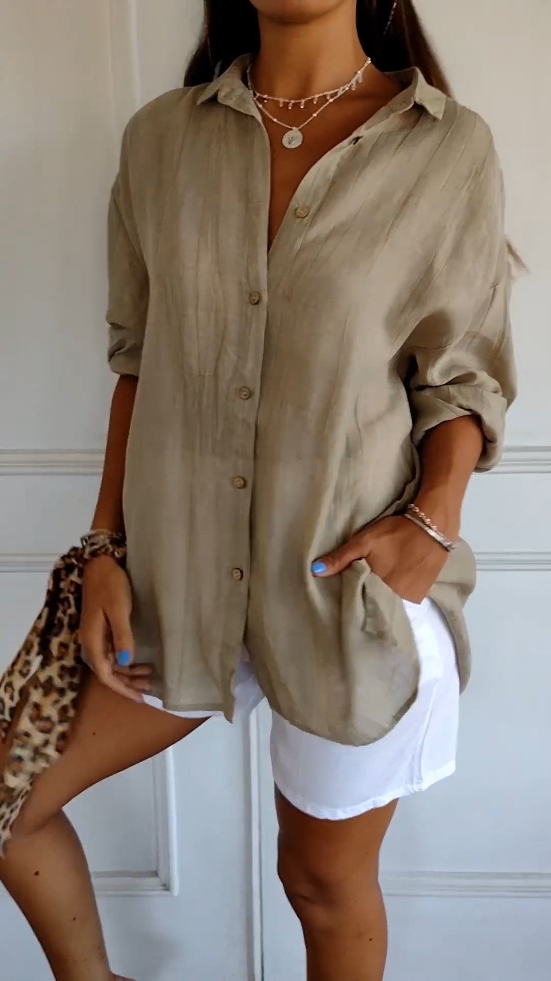 Dames Blouse – Luchtig Model met Knoopsluiting Bruin / S - AIDA LENA