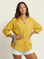 Dames Blouse – Luchtig Model met Knoopsluiting Geel / S - AIDA LENA
