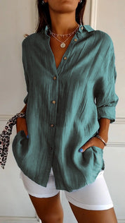 Dames Blouse – Luchtig Model met Knoopsluiting Turquoise / S - AIDA LENA