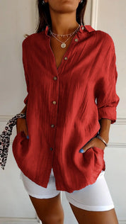 Dames Blouse – Luchtig Model met Knoopsluiting Rood / S - AIDA LENA