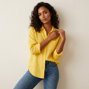 Dames Oversized Blouse met V-Hals – Luchtige Losvallende Pasvorm Geel / S - AIDA LENA