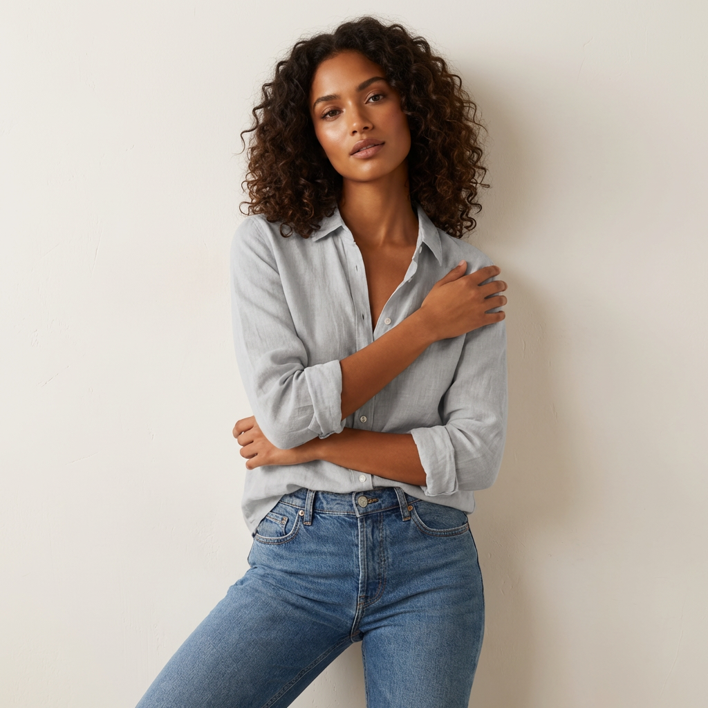 Dames Oversized Blouse met V-Hals – Luchtige Losvallende Pasvorm Grijs / S - AIDA LENA