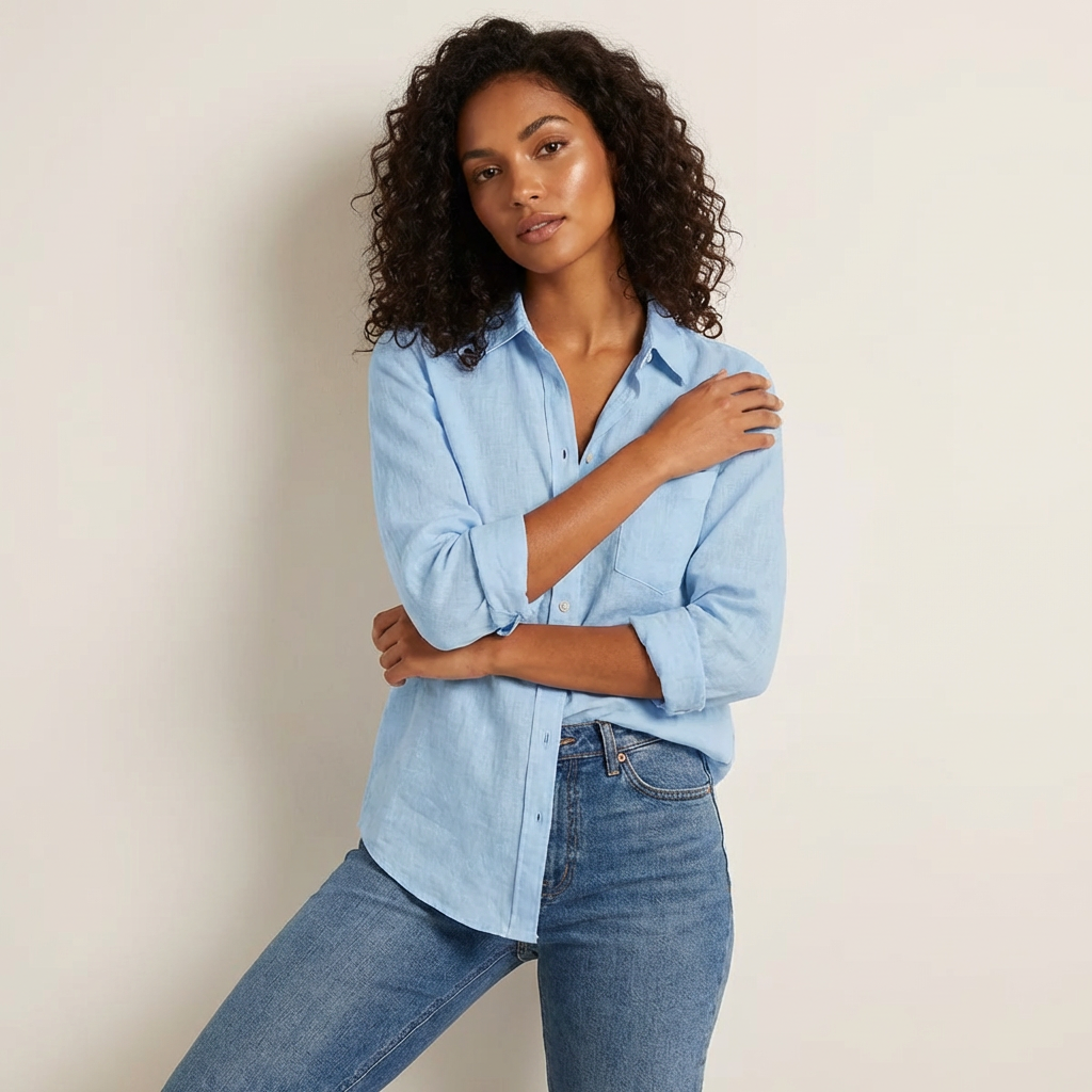 Dames Oversized Blouse met V-Hals – Luchtige Losvallende Pasvorm Blauw / S - AIDA LENA