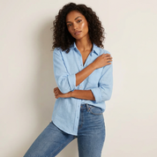 Dames Oversized Blouse met V-Hals – Luchtige Losvallende Pasvorm Blauw / S - AIDA LENA