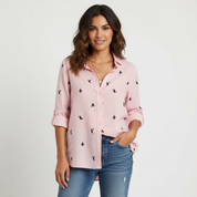 Dames Oversized Blouse met V-Hals – Luchtige Losvallende Pasvorm Roze print / S - AIDA LENA