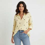 Dames Oversized Blouse met V-Hals – Luchtige Losvallende Pasvorm Geel print / S - AIDA LENA