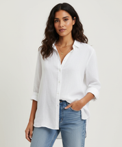 Dames Oversized Blouse met V-Hals – Luchtige Losvallende Pasvorm Wit / S - AIDA LENA