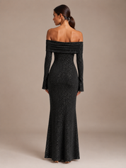 Glitter maxi-jurk dames off-shoulder met lange mouwen