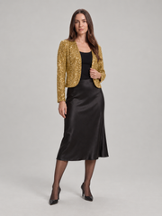 Short sequin jacket for women with an open front