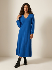 Minimalistische maxi jurk met lange mouwen - Noëlle Blauw / S - AIDA LENA