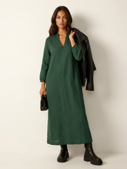 Minimalistische maxi jurk met lange mouwen - Noëlle Groen / S - AIDA LENA