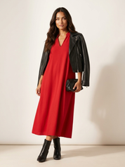 Minimalistische maxi jurk met lange mouwen - Noëlle Rood / S - AIDA LENA
