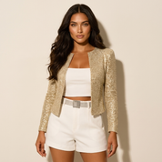 Pailletten blazer dames kort getailleerd met open voorkant