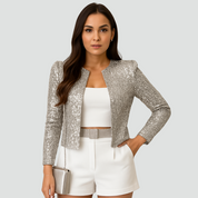Pailletten blazer dames kort getailleerd met open voorkant
