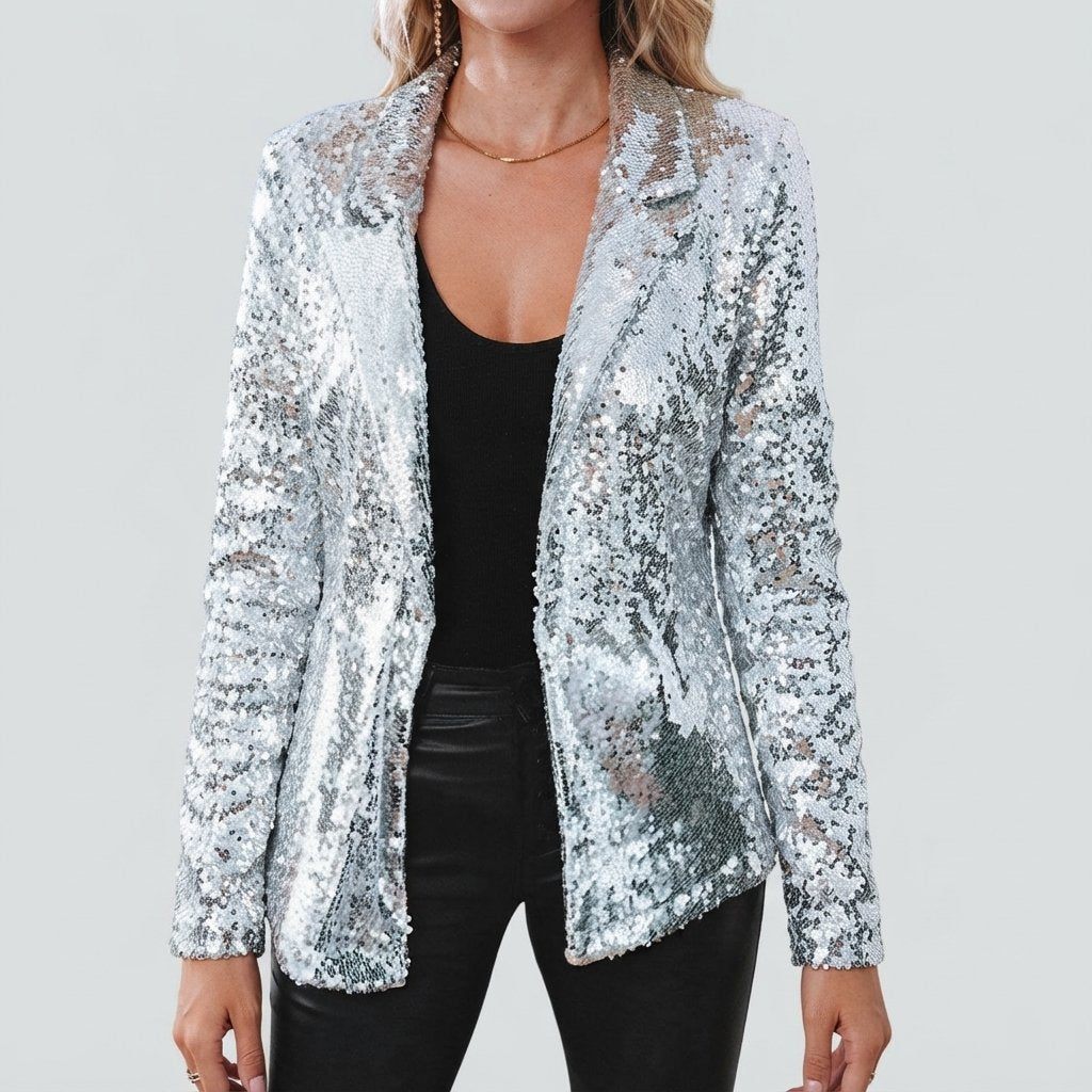 Pailletten blazer dames open model met revers