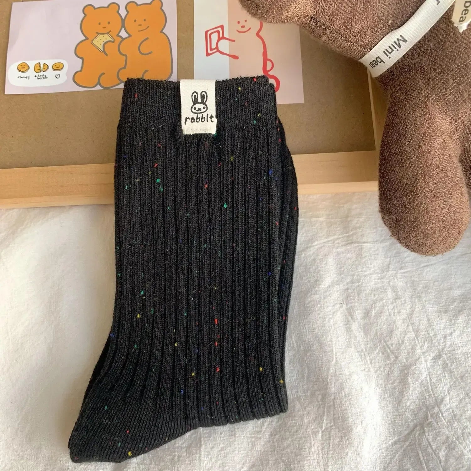 Dames Rib Sokken Set – Confetti Design met Zachte Gebreide Structuur 4 paar sokken / Een maat - AIDA LENA