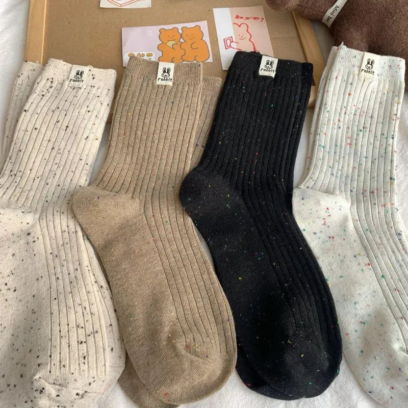 Dames Rib Sokken Set – Confetti Design met Zachte Gebreide Structuur 4 paar sokken / Een maat - AIDA LENA